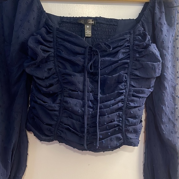 Aqua medium navy blue nwt blouse with detailing - Picture 3 of 4